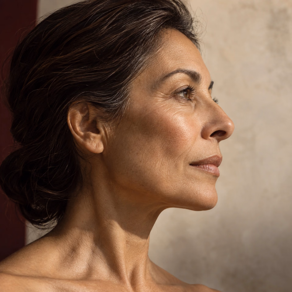 Portrait de profil, joue et ligne de la mâchoire sous une lumière latérale