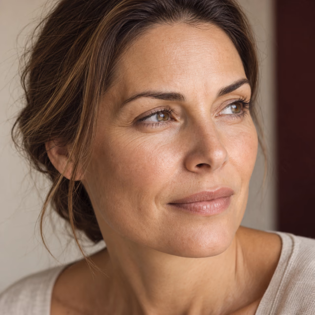 Portrait en trois quarts, front et contour des yeux sous une lumière douce
